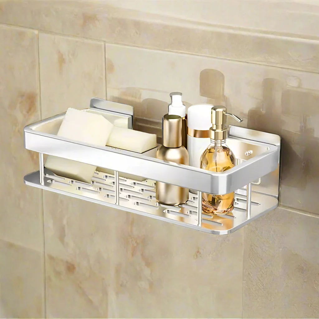 Sleek Aluminum Corner Shower Shelf - No-Drill Bathroom & Kitchen Organizer