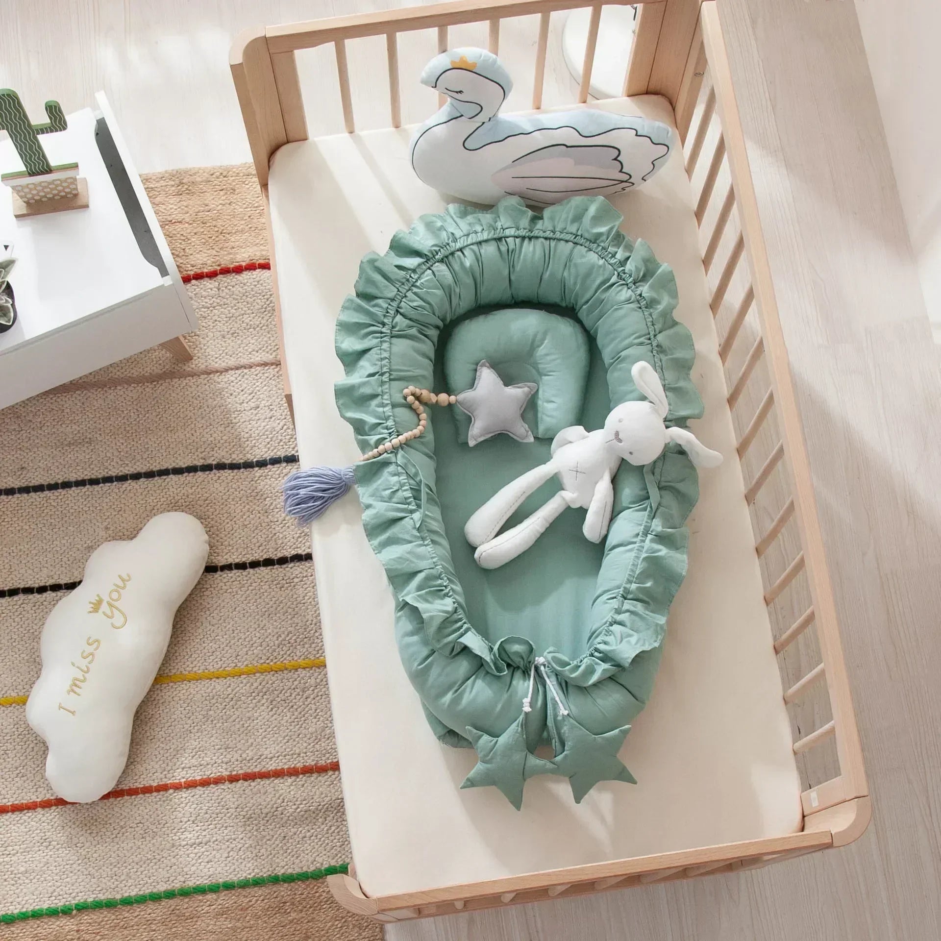 Portable Padded Lounger Baby Nest Pod & Bed with Frill Detail - 6 Colours