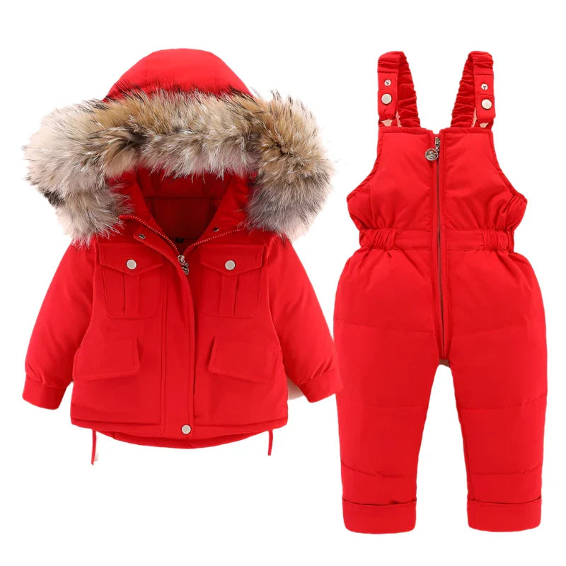 Isabella baby-/kinderwintersneeuwpak - donsjack en jumpsuit met bontkraag 0-6 jaar