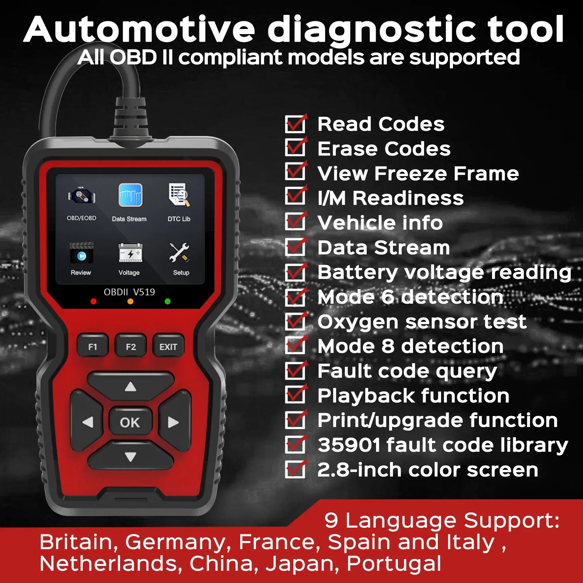 Live-Daten des OBD2-Scanners – Professionelles OBDII-Diagnosecode-Lesegerät für die Motorkontrollleuchte sowie die Diagnose von Autos und LKWs