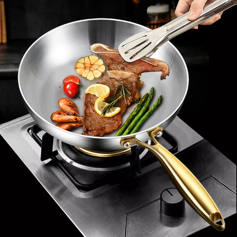 316 Stainless Steel Frying Pan – Nonstick Cooking Wok Pan for Gas and Induction Stove