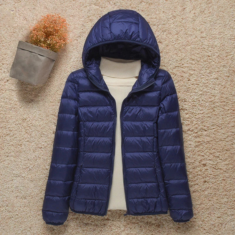 Casaco Puffer de Pato Branco Elegante de Inverno Caroline