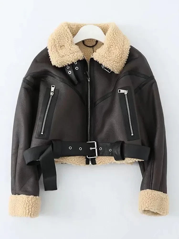 Allie: Leather & Suede Autumn - Faux fur Winter Jacket