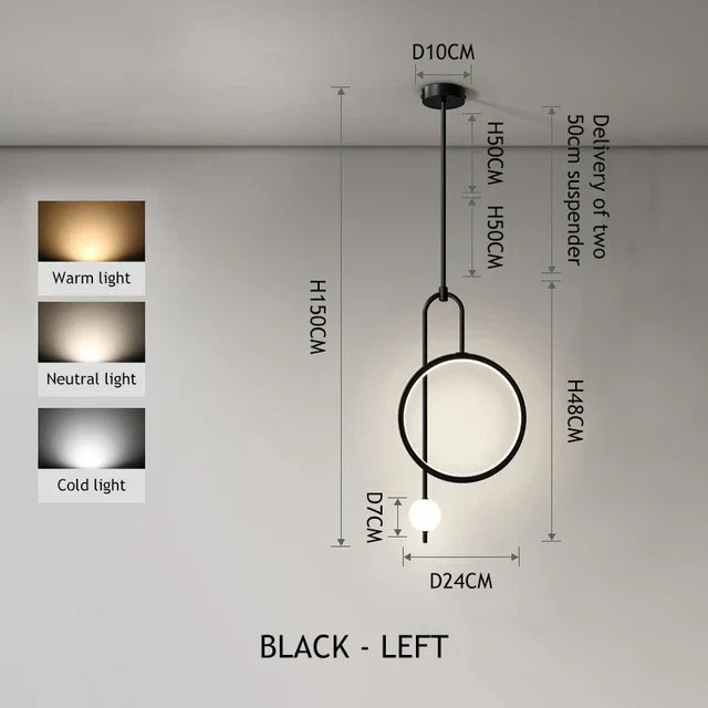 Lampe à suspension moderne avec anneau doré