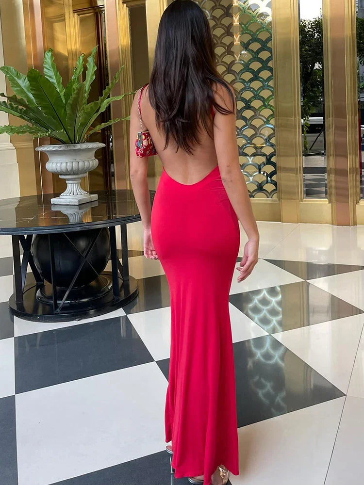 Sara 2024 Spring Sleeveless Backless Bodycon Maxi Dress for Women