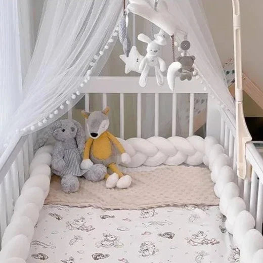 Protector y nido para cama Baby Knot - Blanco, gris claro y gris oscuro