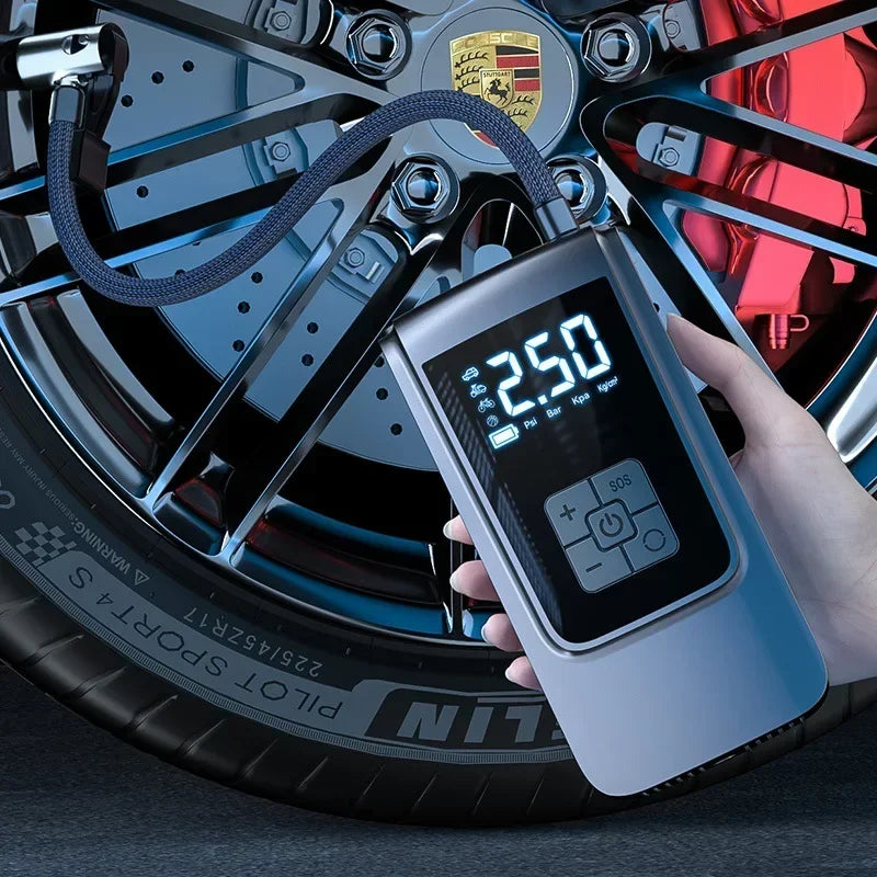 Chytrý vzduchový kompresor s LED světlem - 12V auto nafukovač pneumatik, 150PSI, přenosný, bezdrátový, 6000mAh pro motocykly, bicykly a pneumatiky automobilů