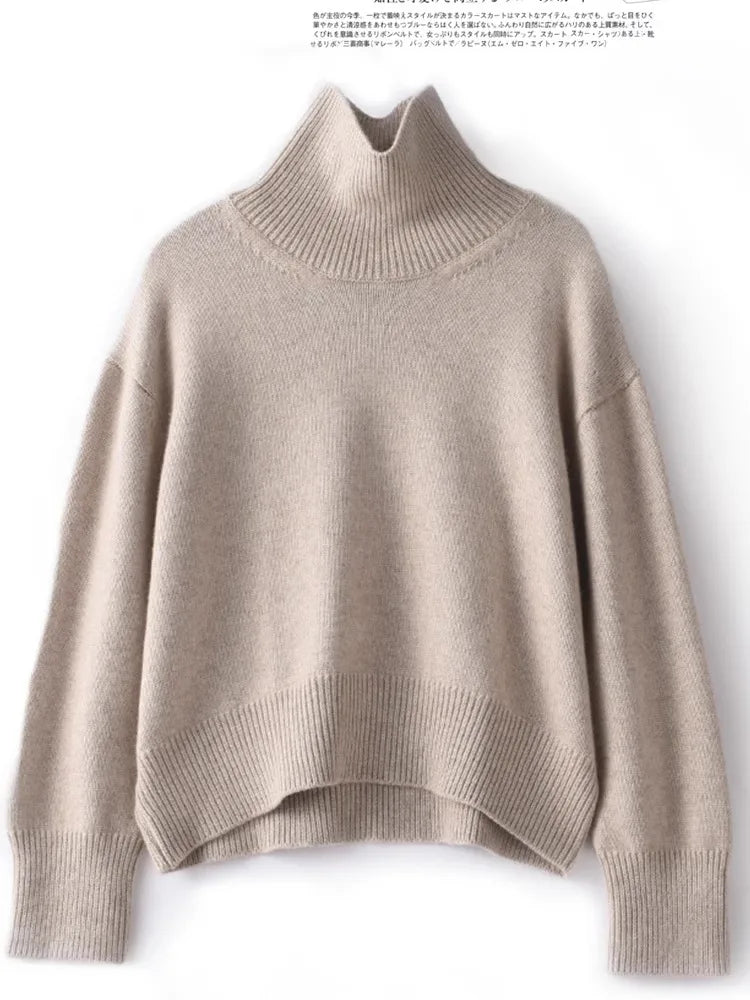 Autumn and Winter New 100% Pure Cashmere Sweater for Women - Thick Turtleneck Pullover