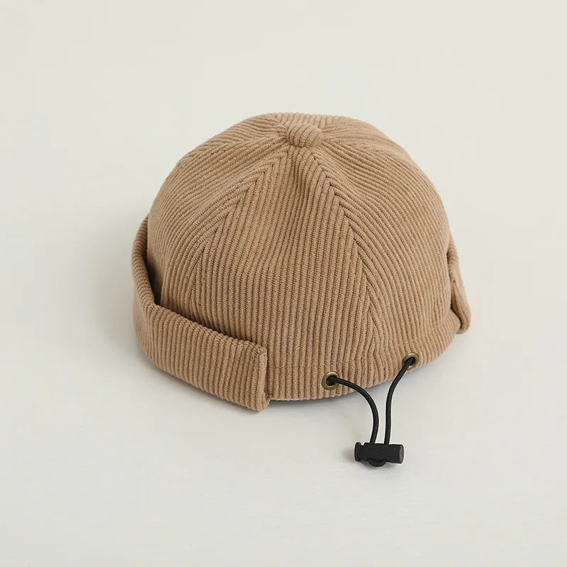 Chapéu de Bebé em Corduroy Aconchegante Sem Aba | Gorro Docker Ajustável de Inverno para Crianças