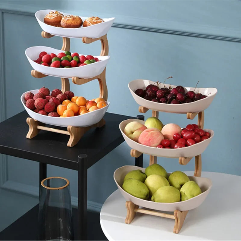 Vrimlo Layered Wooden Kitchen Fruit Bowl