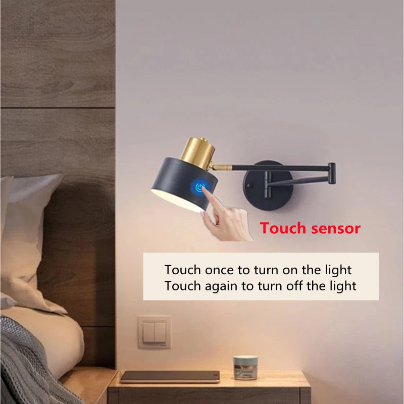 KIN Grace - Luces de pared con sensor táctil, brazo largo oscilante ajustable