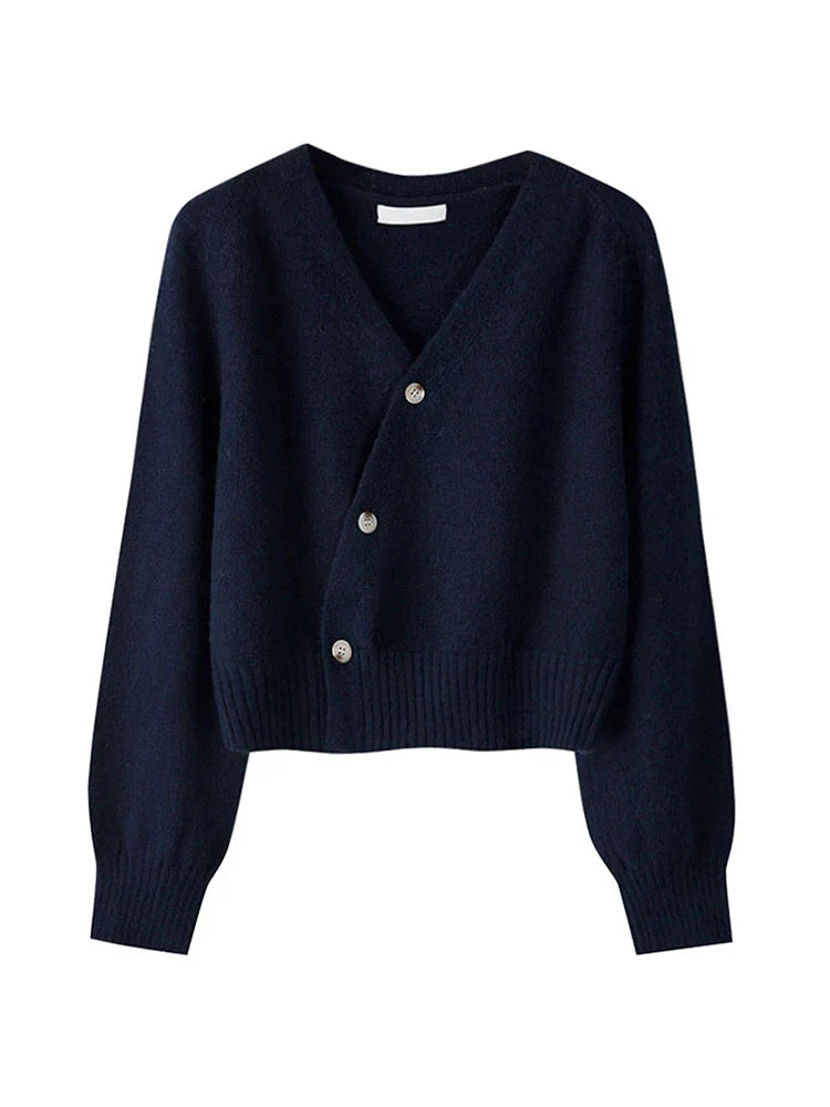 Cardigan con scollo a V con bottoni obliqui autunno inverno - Maglione in cashmere lavorato a maglia da donna