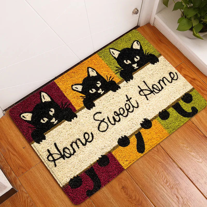 Home Sweet Home Cute Cats Door Mat - Alfombra de entrada adorable y antideslizante