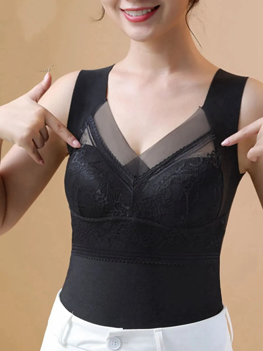 Colete Térmico de Inverno Sara para Mulheres com Sutiã Embutido - Top de Camisola Almofadada 2 em 1 Confortável