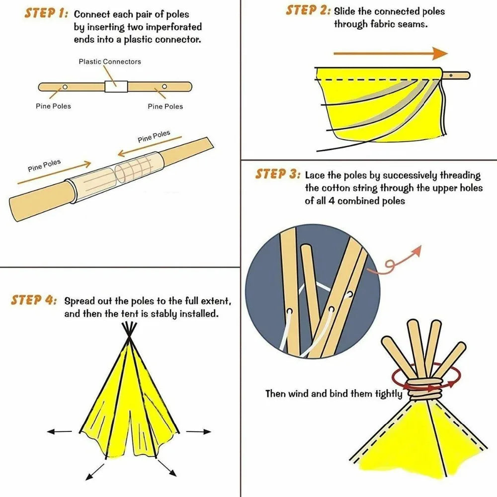 Tienda de juegos Tipi para interior y exterior para niños - Blanco, azul, rosa y amarillo