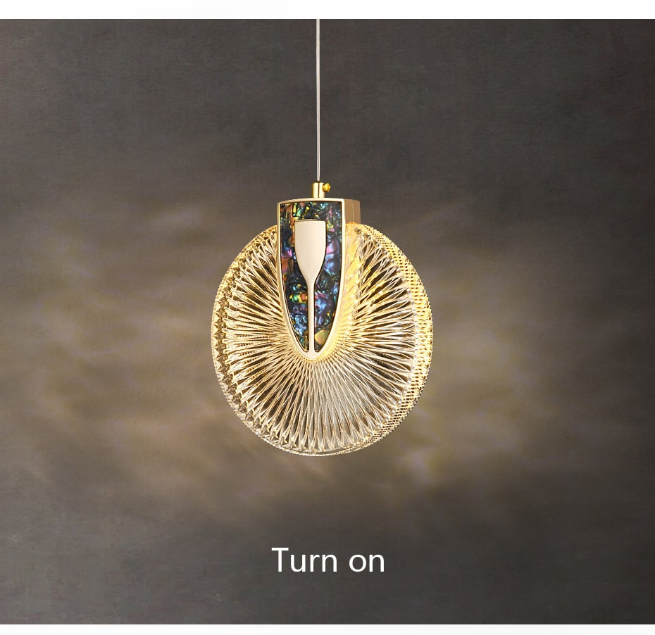 DUN Luxury Gold Led Pendant Light Round Crystal Hanging Lamp