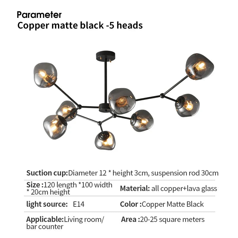 Chandelier en verre de lave minimaliste