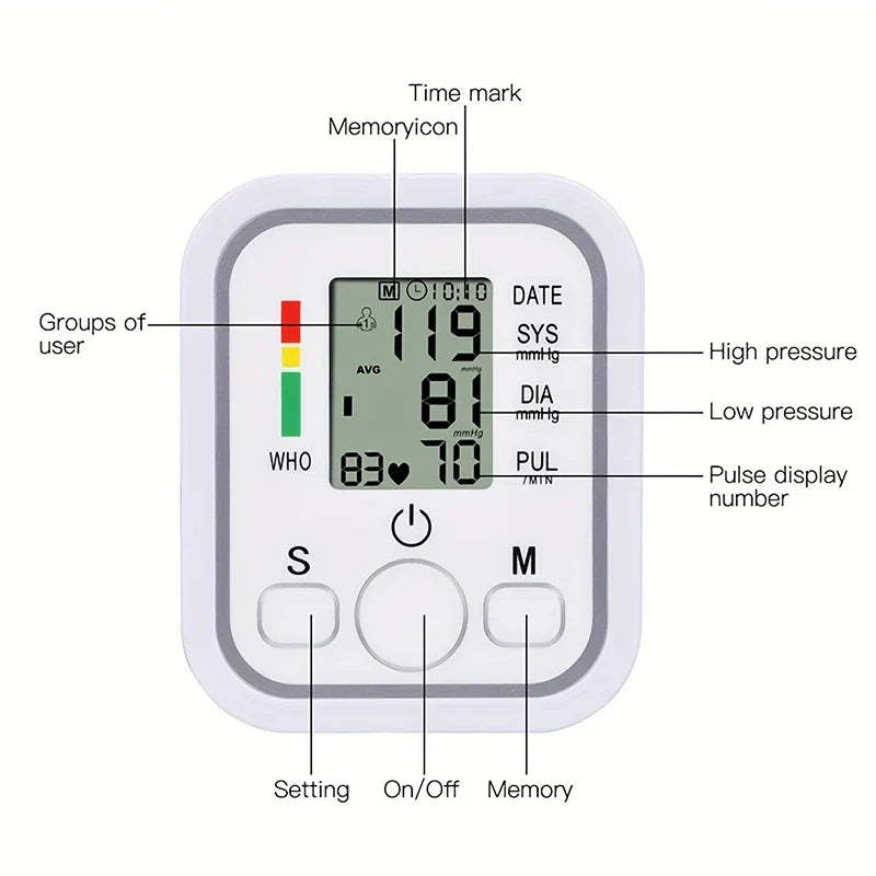 Bloeddrukmeter - Automatische tonometer voor de bovenarm | Digitale Bloeddrukmeter Sphygmomanometer