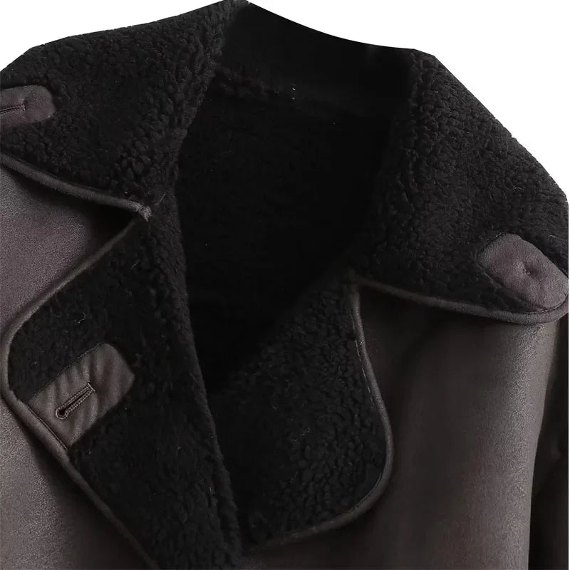 Emery Jacket - Thick Faux Leather Plush Jacket with Wool Blend for Autumn/Winter