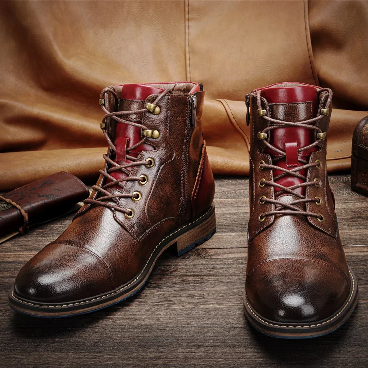 Botas de couro para homem com atacadores para o outono e inverno