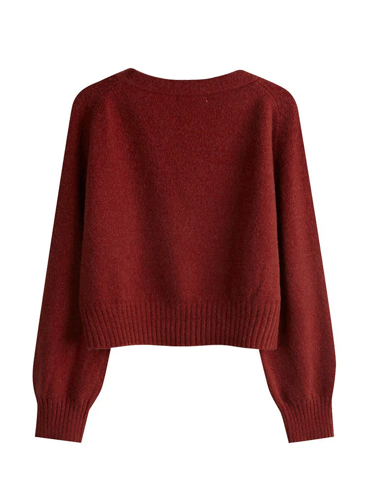 Autumn Winter Skew Button V-Neck Cardigan - Women's Knitted Cashmere Sweater