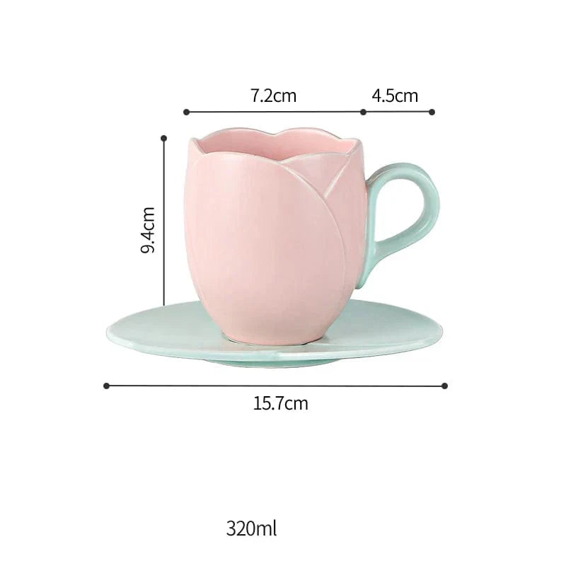 Tulip Ceramic Coffee Cup Saucer Set