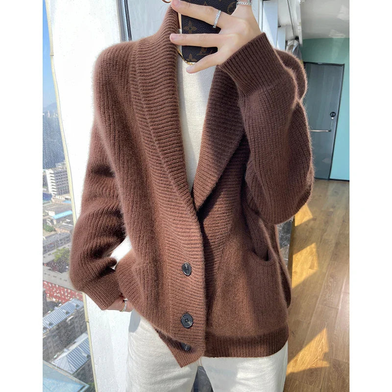 Elin: Cardigan de Inverno 100% Lã Espesso