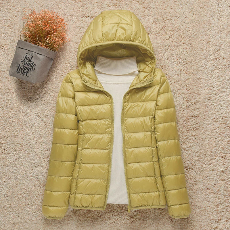 Casaco Puffer de Pato Branco Elegante de Inverno Caroline