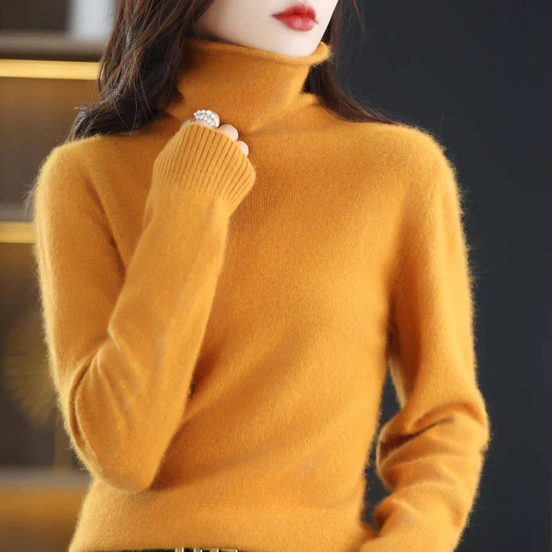 Noemi: Japenese-knit: High Collar 100% Cashmere Sweater - Women's Loose Pullover for Autumn/Winter