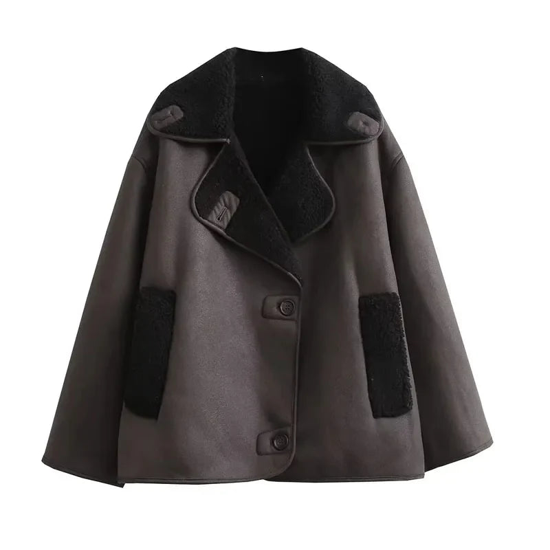 Emery Jacket - Thick Faux Leather Plush Jacket with Wool Blend for Autumn/Winter