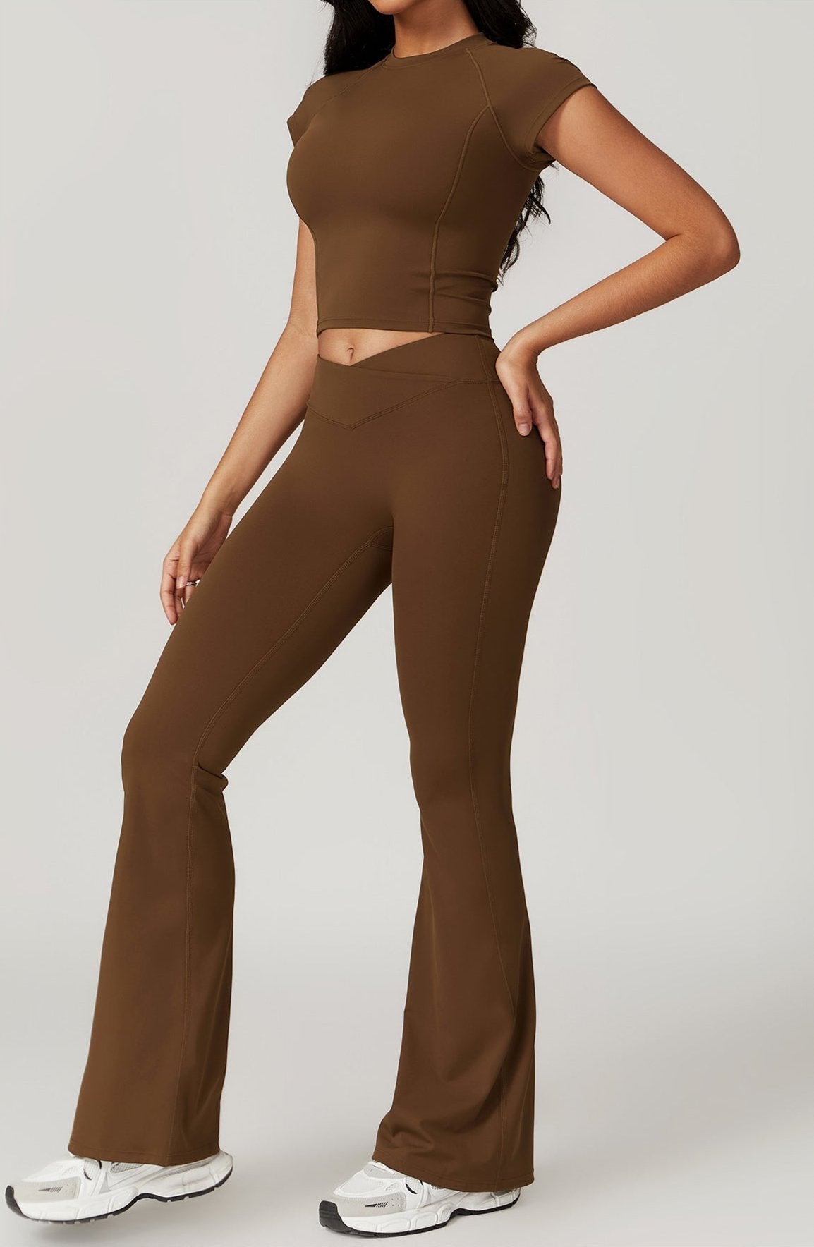 Two-Piece Crop Top and Flare Pant Leggings Set