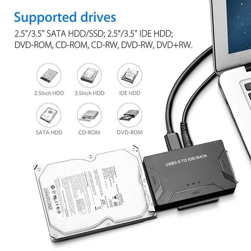 SATA/IDE to USB 3.0 Adapter – Hard Drive Converter for 2.5/3.5 Inch SATA/IDE HDD, SSD, CD/DVD-ROM, Supports Up to 6TB for PC & Mac