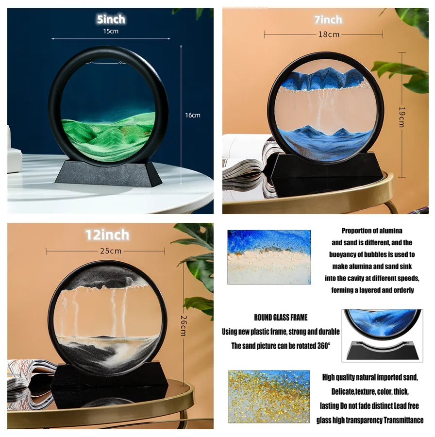 3D Moving Sand Art Picture Hourglass Quicksand Craft Flowing Sand