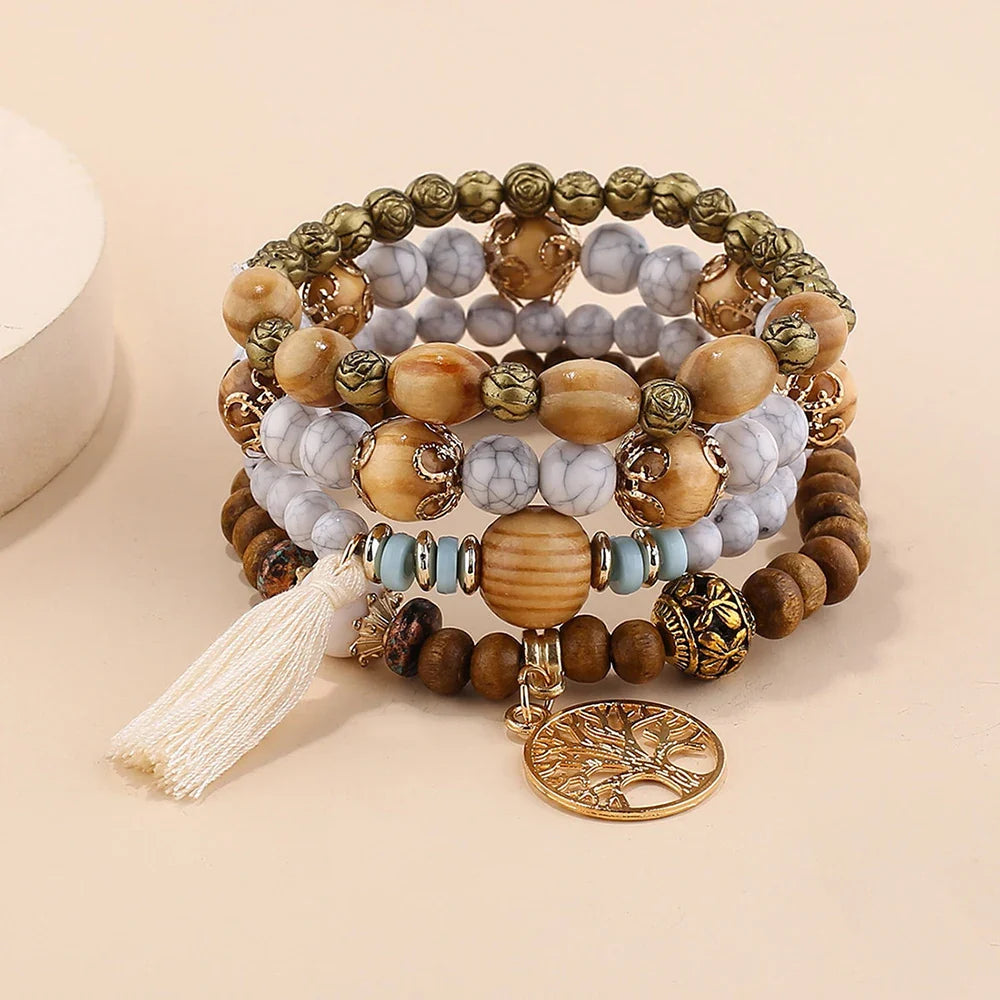 4Pcs Boho Wooden Beaded Bracelet