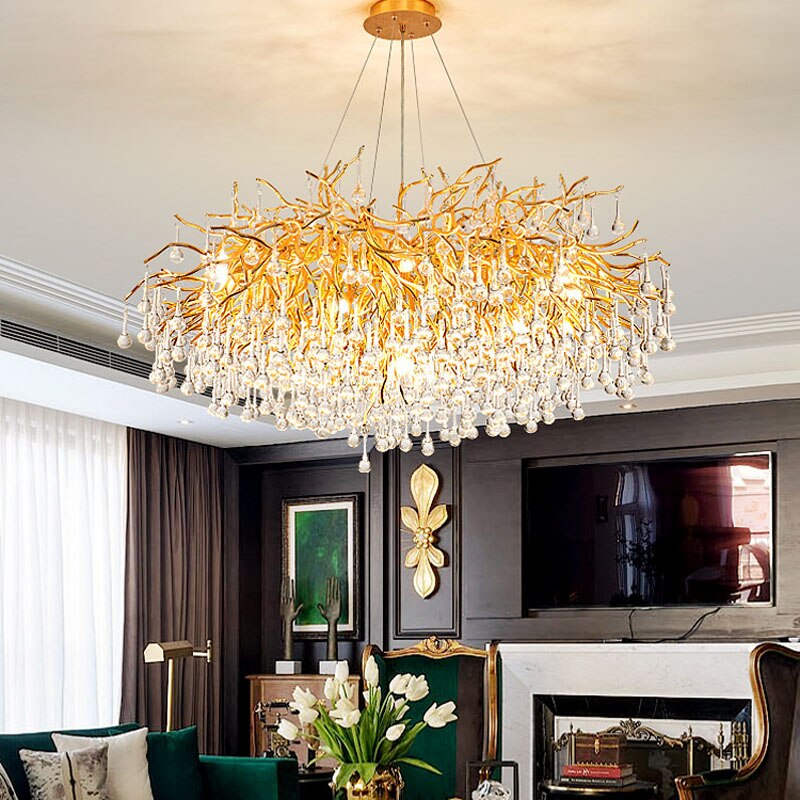 Modern Golden Branches Crystal LED Chandelier