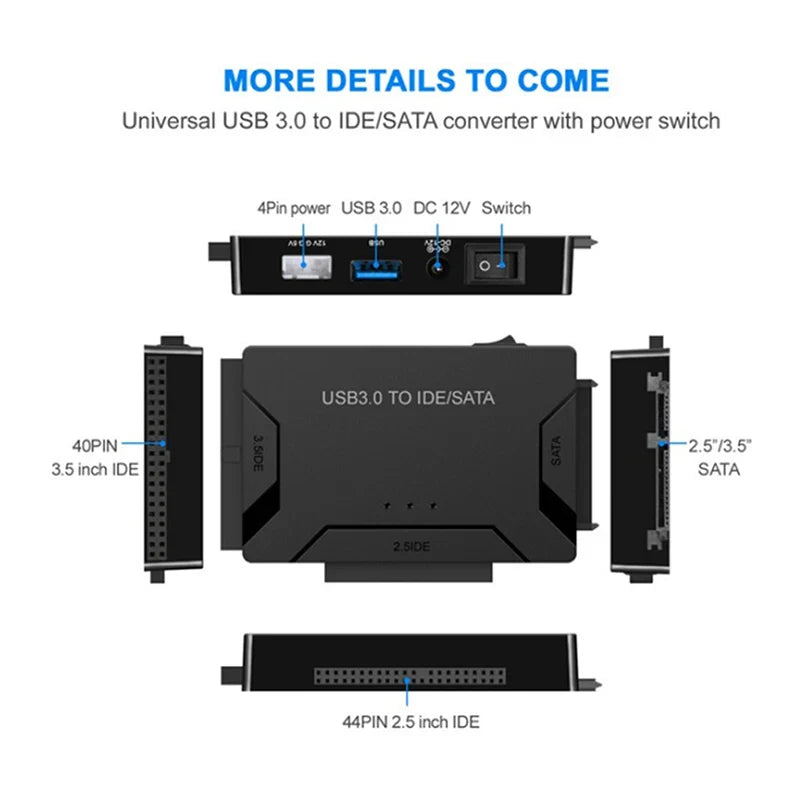 SATA/IDE to USB 3.0 Adapter – Hard Drive Converter for 2.5/3.5 Inch SATA/IDE HDD, SSD, CD/DVD-ROM, Supports Up to 6TB for PC & Mac