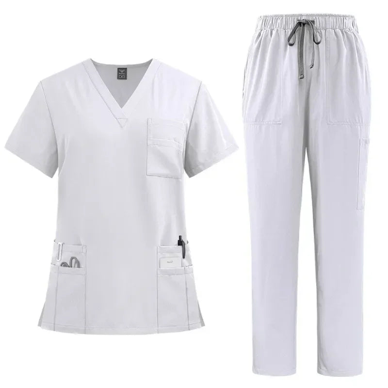 Conjunto médico clásico de enfermera para hombres y mujeres – Uniforme médico, quirúrgico, dental, ropa de trabajo clínica – Conjunto de top y pantalones