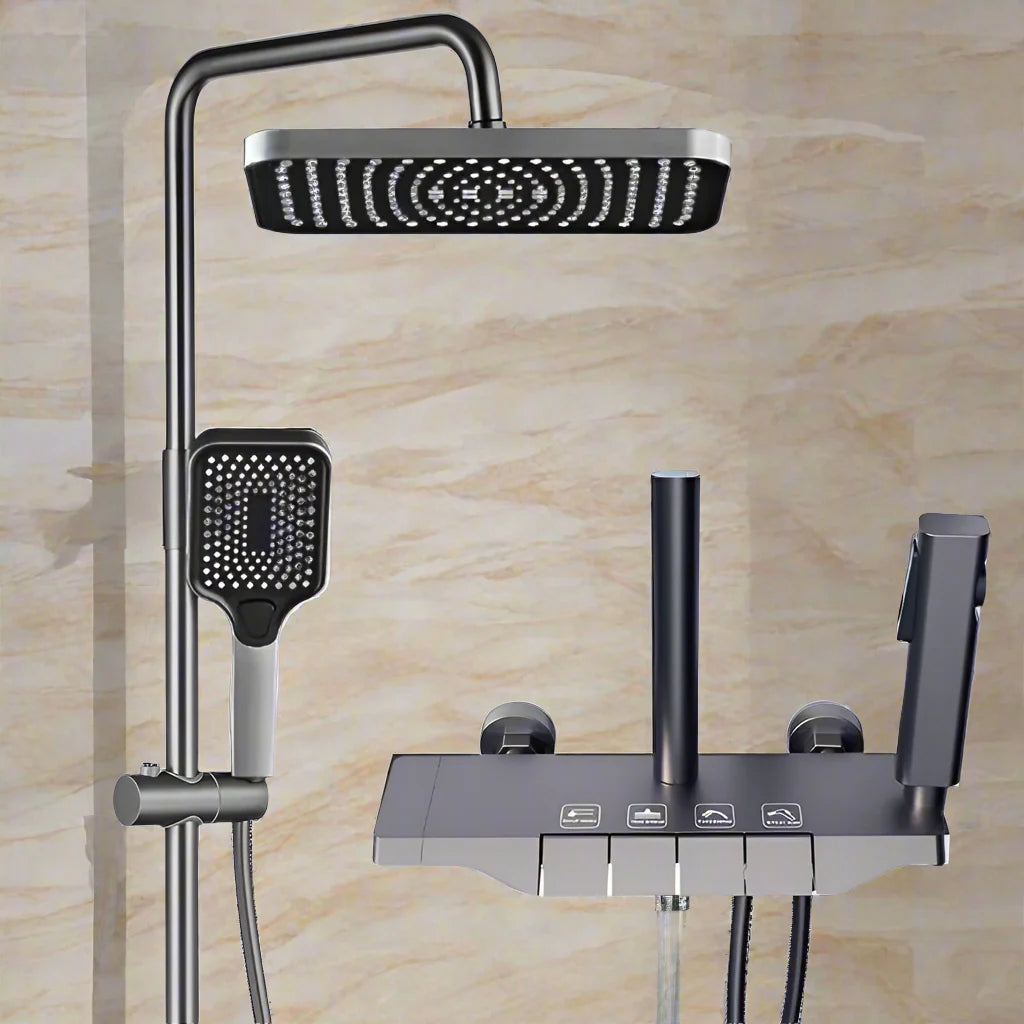 Sara Luxury Digital LED Rain Shower System - Adjustable Brass Thermostat & Bidet Tap Set