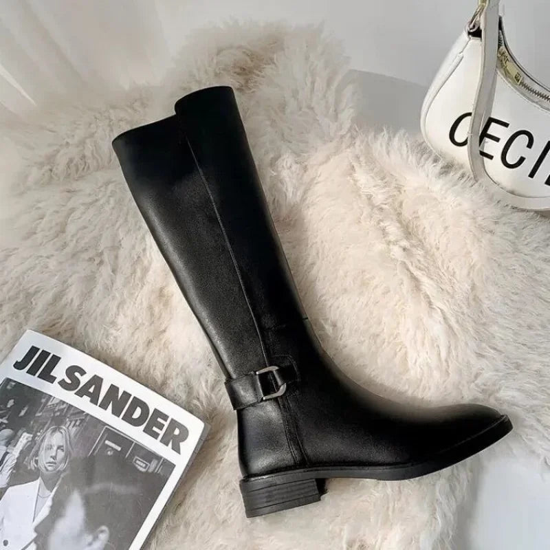 Ingeborg | Leather Knee Boots with Metal Buckle