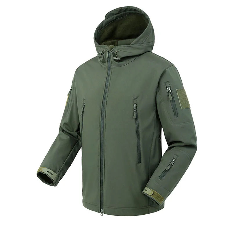 Giacca militare soft shell in pelle di squalo - Cappotto caldo con cappuccio tattico antivento e impermeabile