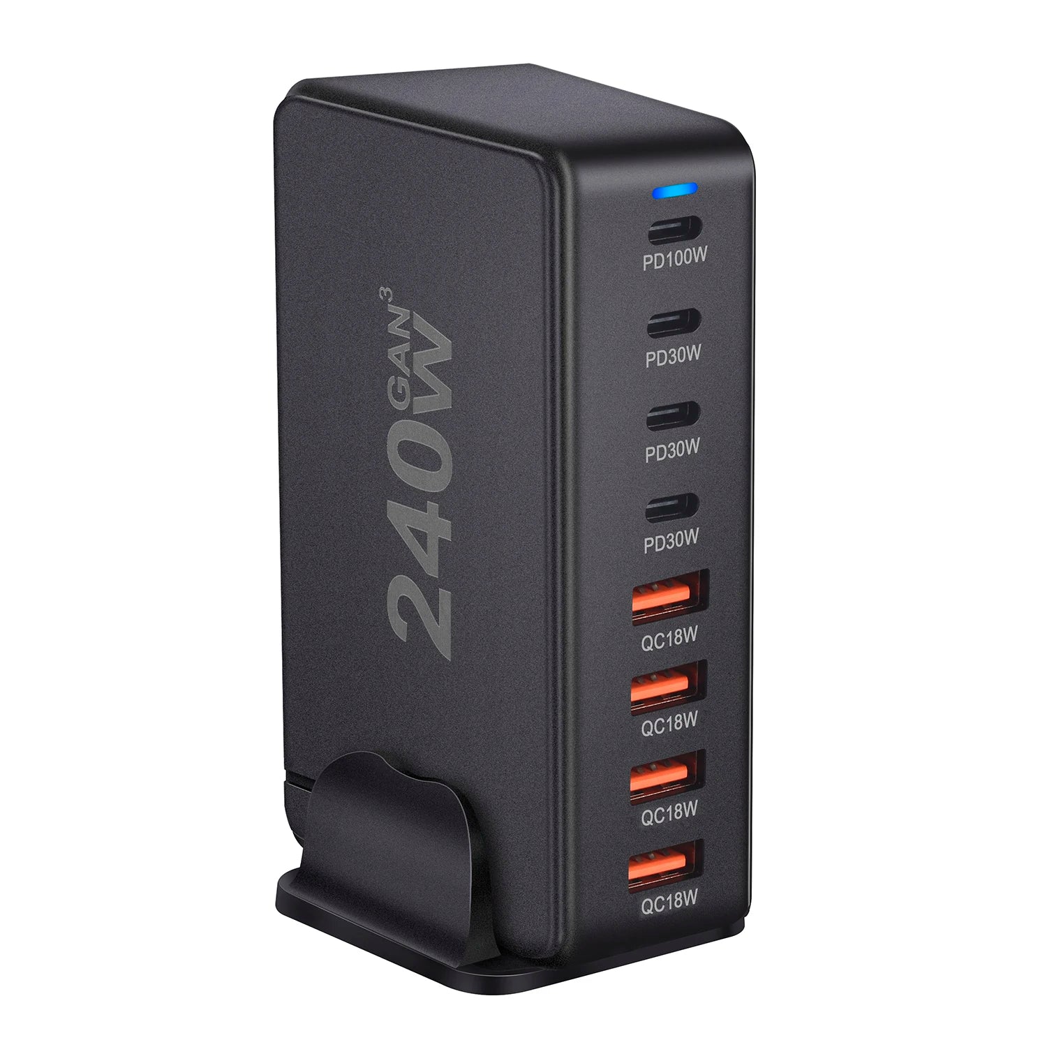 מטען שולחני GaN 240W – תחנת טעינה מהירה 8-פורט USB Type C PD Quick Charge 3.0 למכשירים ניידים, מחשבים ניידים ועוד