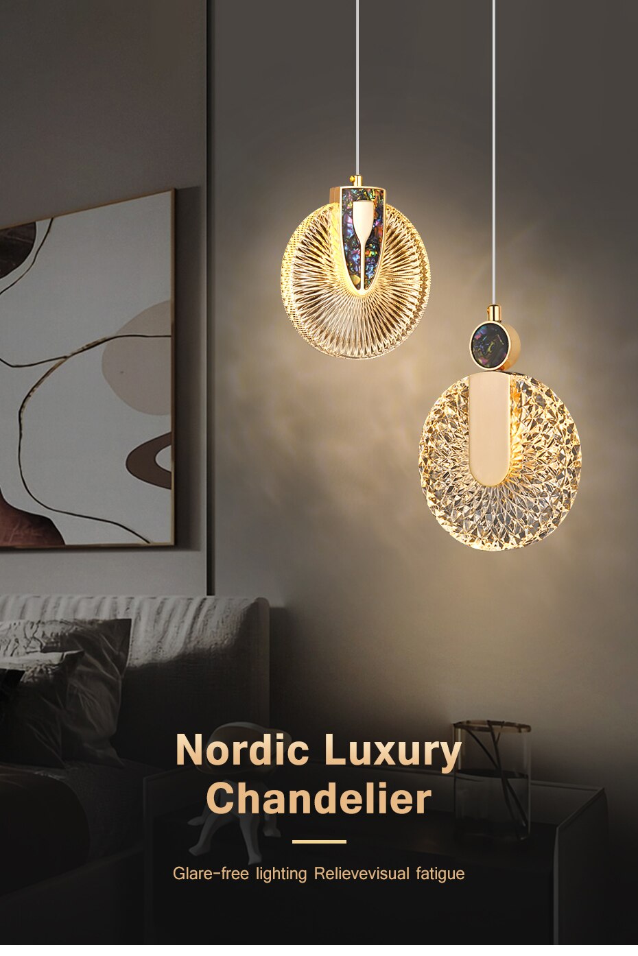 DUN Luxury Gold Led Pendant Light Round Crystal Hanging Lamp