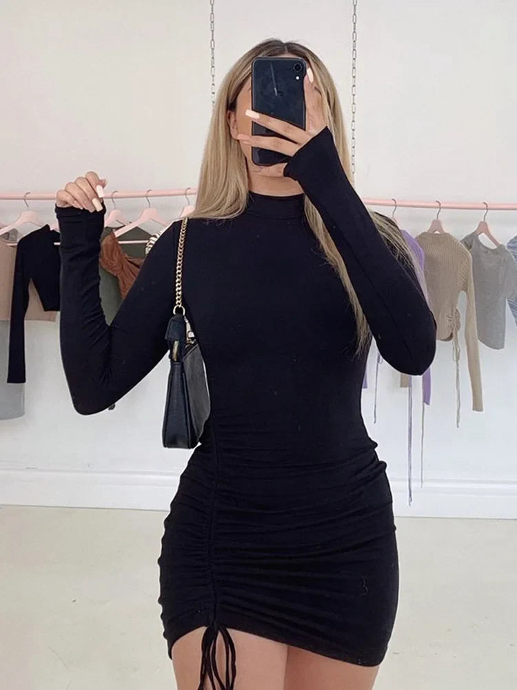 Sara Turtleneck Rynket Bodycon Mini Kjole