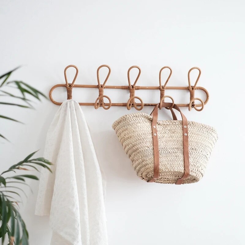 Children's Natural Rattan Wall Hook Organiser - 3 & 5 Hooks