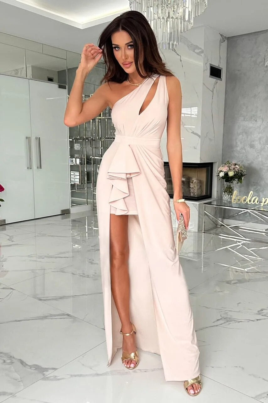 Laria™ - Vestido Maxi Elegante com Recorte e Fenda com Renda