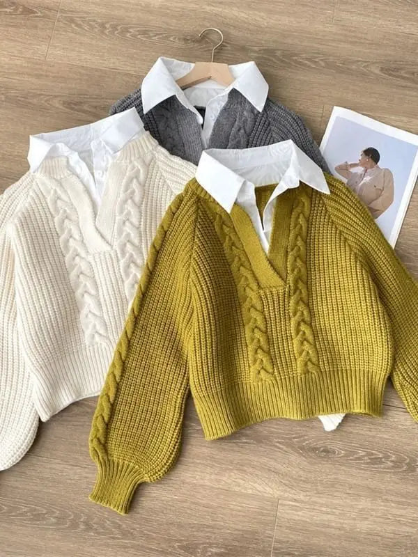 Naomi Cozy Chic: Japoński Retro Sweter Dwa w Jednym