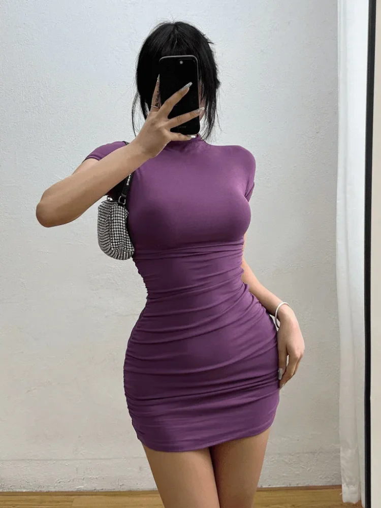 Sara Sexy Vysoký Límec Bodycon Mini Šaty – Úzký Střih Party Oblečení