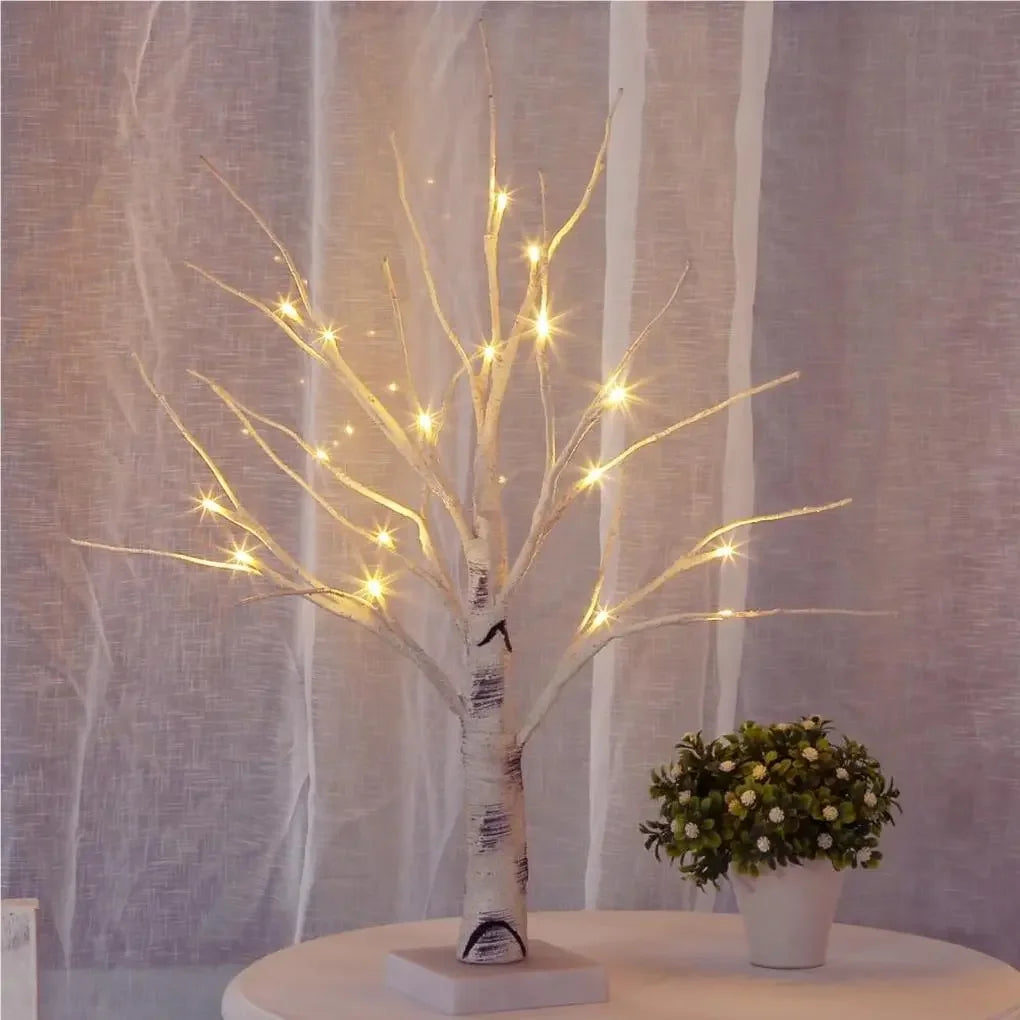 Lampada LED con albero di betulla incantata, luce natalizia