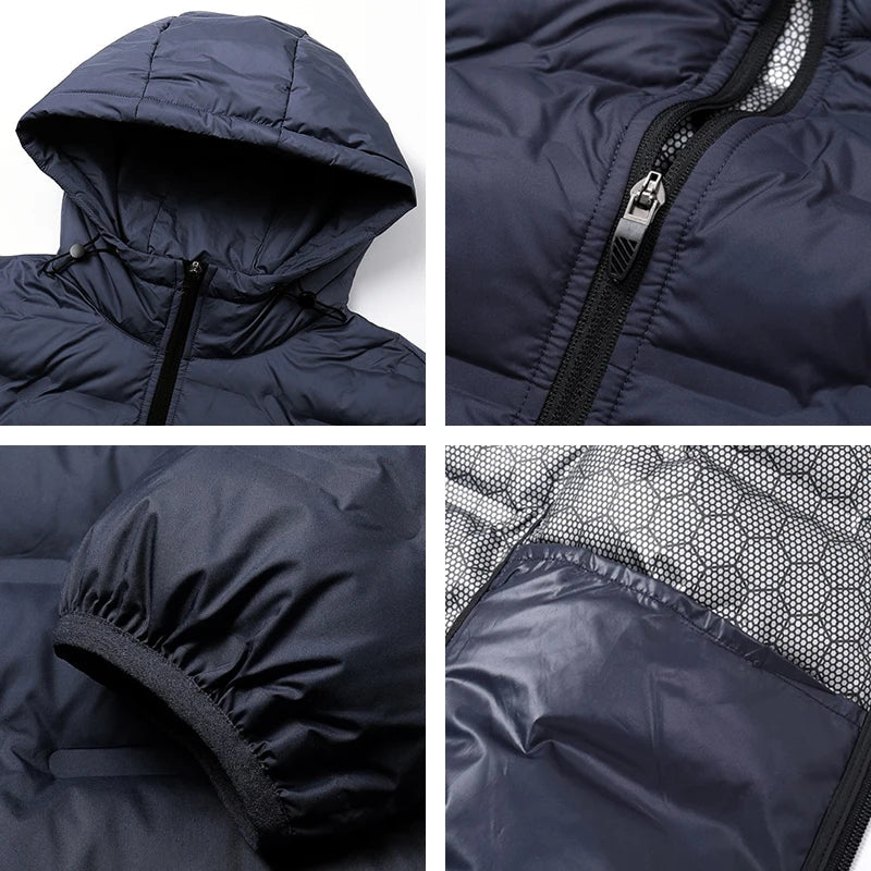 Nolan: Men's High-Quality White Duck Down Puffer Jacket - Windproof & Waterproof Hooded Winter Parka