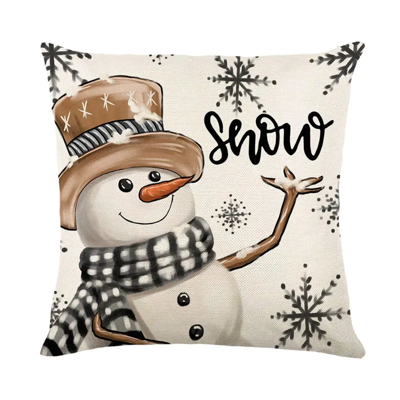 Housse de coussin en lin bonhomme de neige de Noël 45x45cm